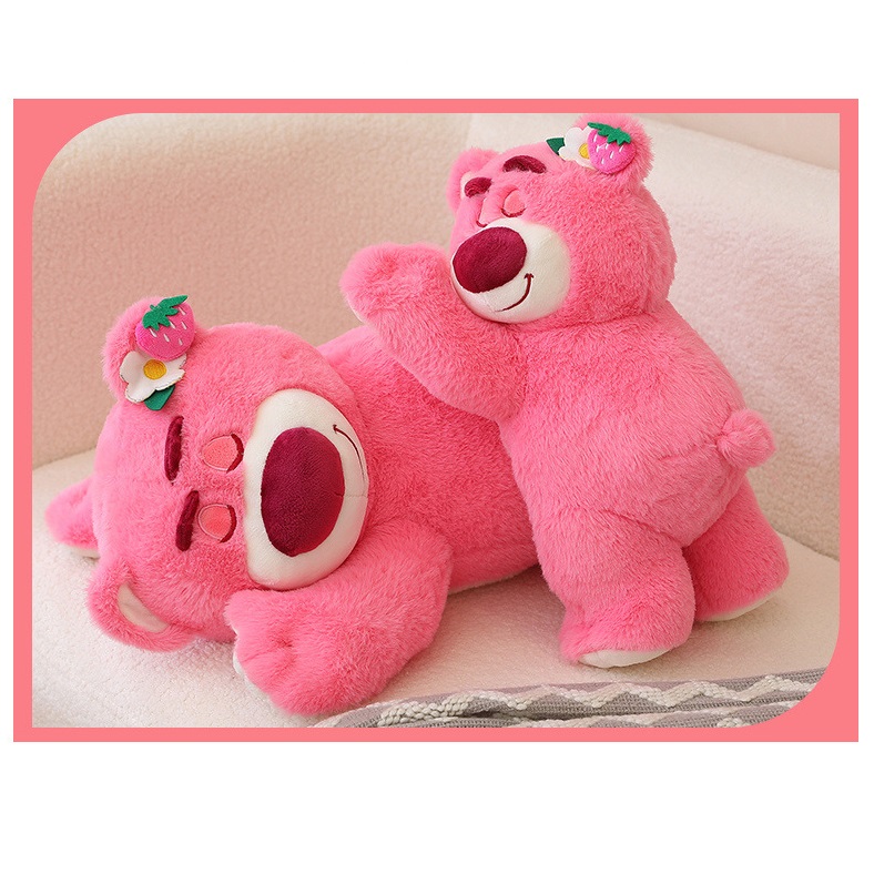 Gấu Dâu Bông Lotso Dâu Huggin Bear Lông Xù Nằm Dễ Thương Mềm Mịn Cao Cấp