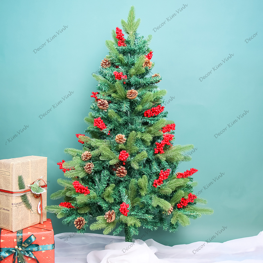 Cây Thông Lá PE Cao 60cm Trang Trí gắn Trái Đỏ C8 Trang Trí Noel