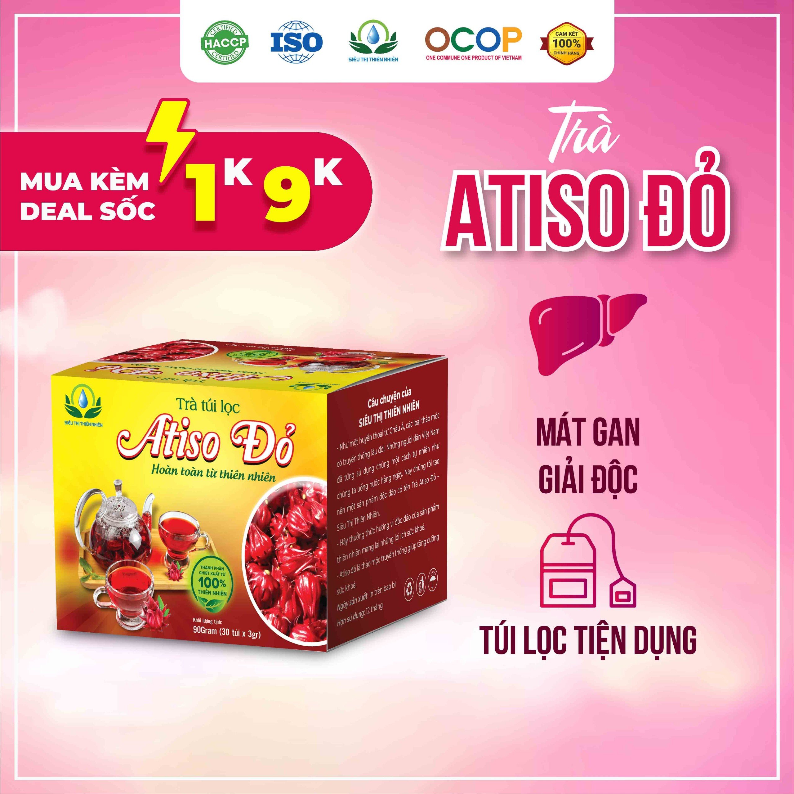 Trà Hoa Atiso đỏ hộp 30 Túi Lọc x 3Gram của Siêu Thị Thiên Nhiên thanh nhiệt mang lại giấc ngủ sâu hơn