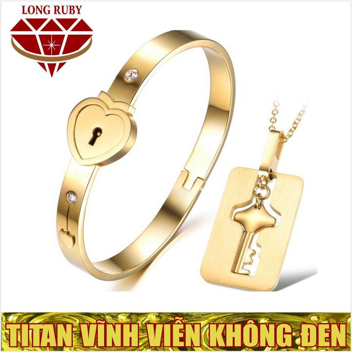 BỘ VÒNG VÀ DÂY CHUYỀN TITAN Ổ KHÓA CHÌA KHÓA màu VÀNG, HỒNG, TRẮNG