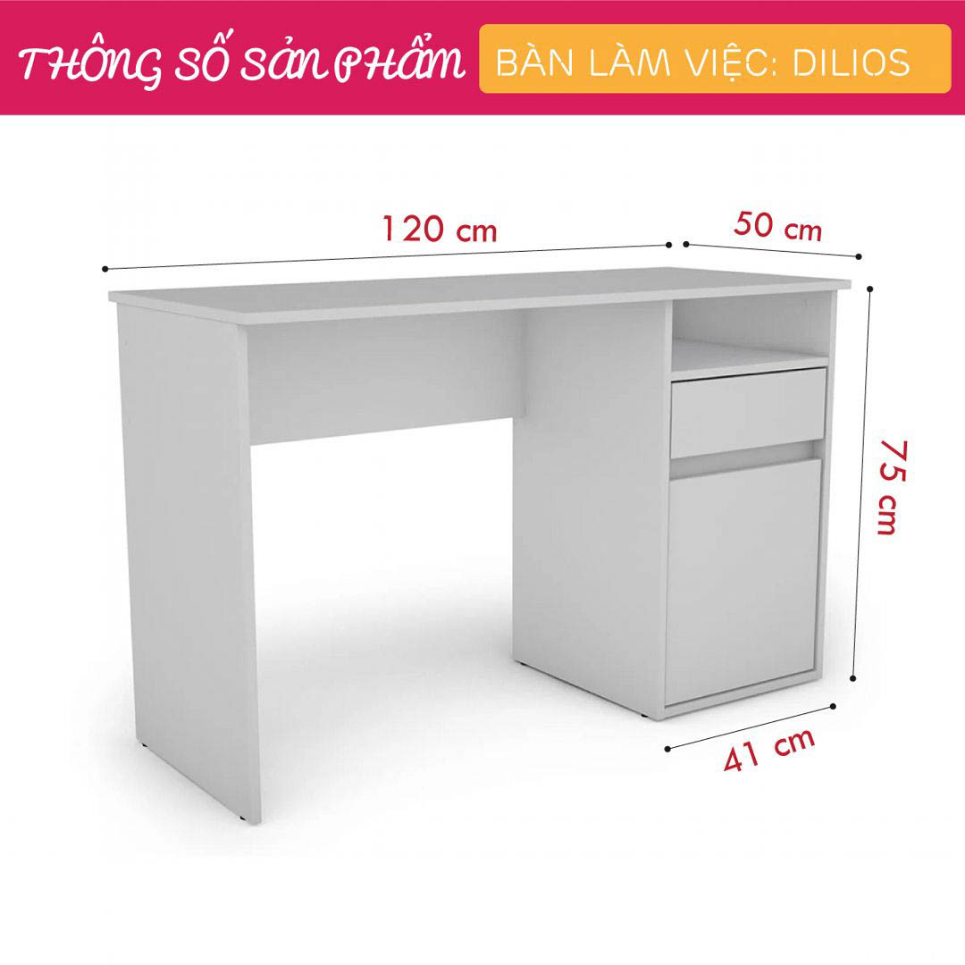 Bàn Học Bằng Gỗ MDF Liền Giá Sách SMLIFE Dilios