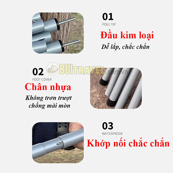 Bộ Cọc Chống Tăng Che, Lều Cắm Trại 2M BB1229 (2 Cây Chống)