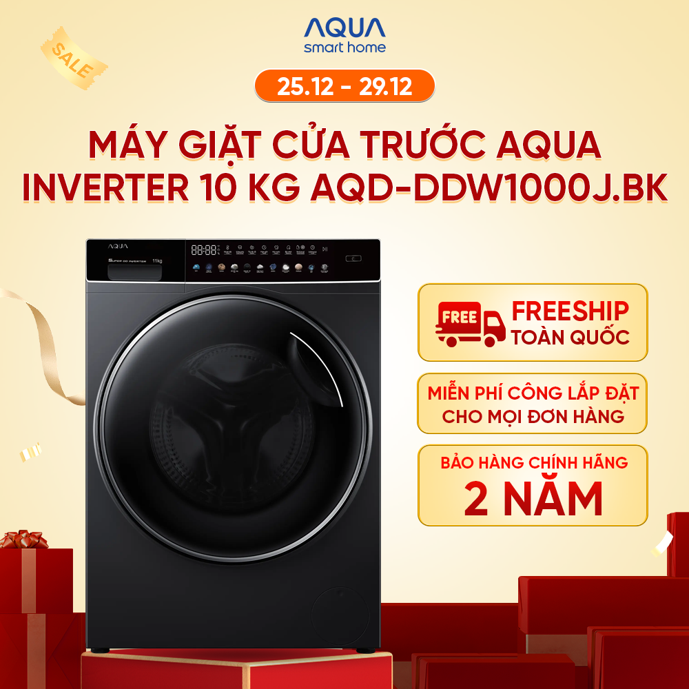 Máy giặt cửa trước Aqua Inverter 10KG AQD-DDW1000J.BK - Freeship toàn quốc - Hỗ trợ lắp đặt - Hàng chính hãng