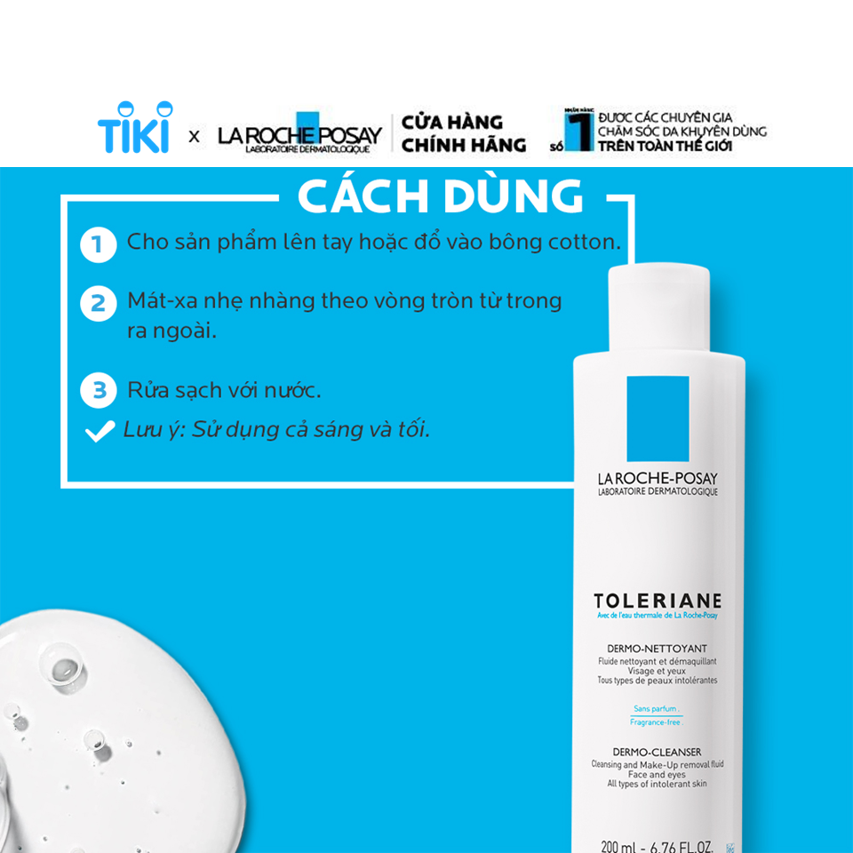 Sữa rửa mặt tẩy trang cho da quá nhạy cảm kích ứng La Roche-Posay Toleriane Dermo-Cleanser 200ml