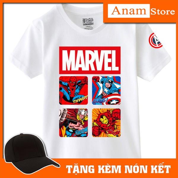 Áo thun trẻ em MARVEL1, Tặng Kèm nón kết, Có size người lớn, Anam Store
