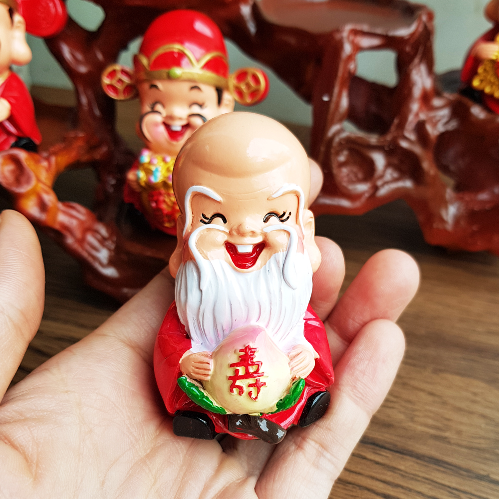 Bộ 05 tượng Ngũ Phúc Lâm Môn 7cm kèm chân đế ngang 5 ô sứ