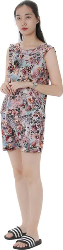 Bộ mặc nhà lanh (tole) Vicci BS3D.069.11 vải Thái 3D cao cấp họa tiết hoa hồng nầu