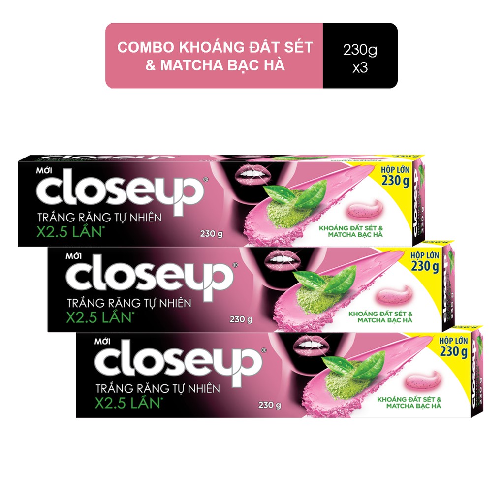 Combo 3 Kem đánh răng Closeup Trắng Răng Tự Nhiên Khoáng Đất Sét Detox 230G/Tuýp