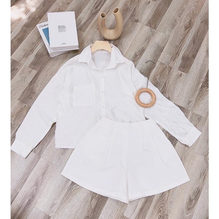 SET ÁO SƠ MI + QUẦN SHORT TRẮNG