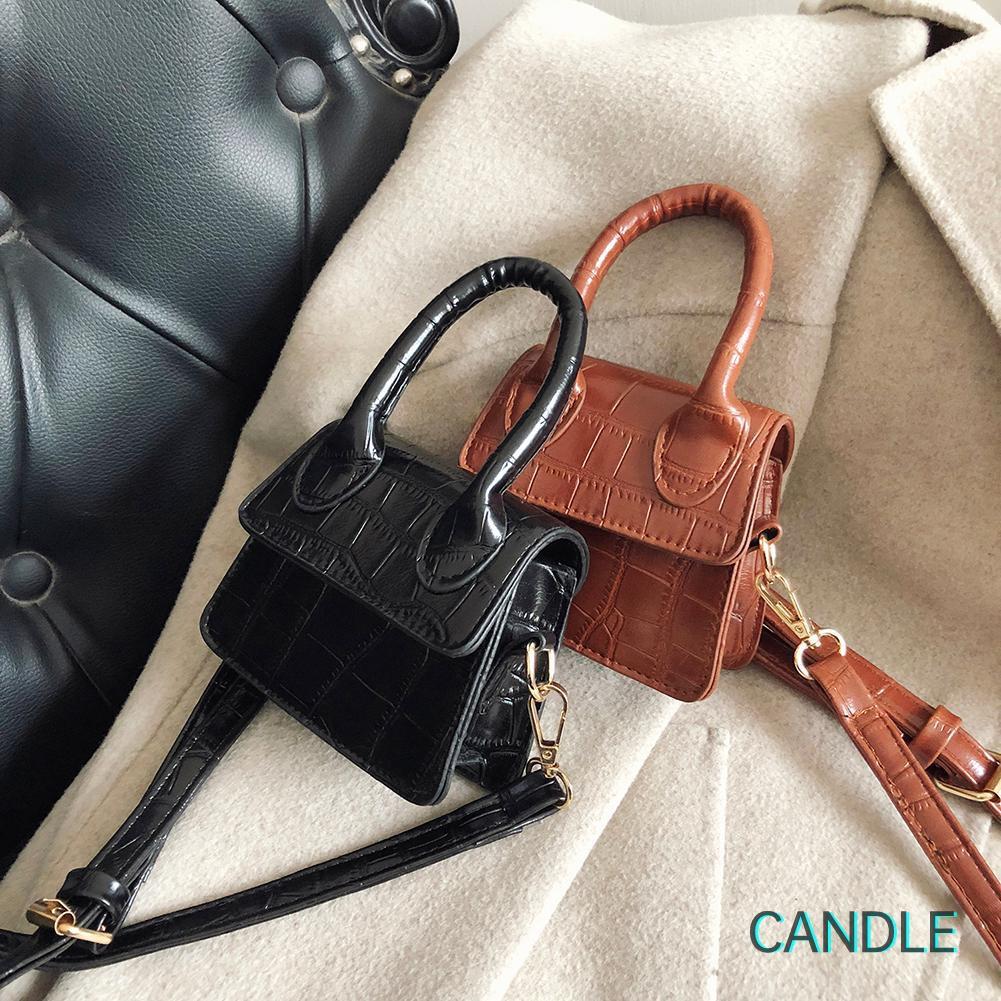 Túi Da Đeo Chéo Mini Màu Trơn Phong Cách Retro