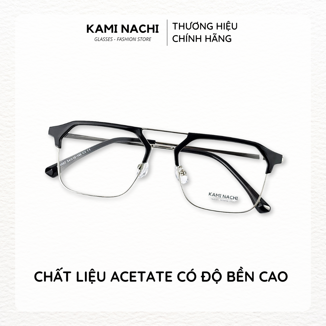 Gọng kính Xuân Hè mới KAMI NACHI P68087, chất liệu nhựa phối kim loại