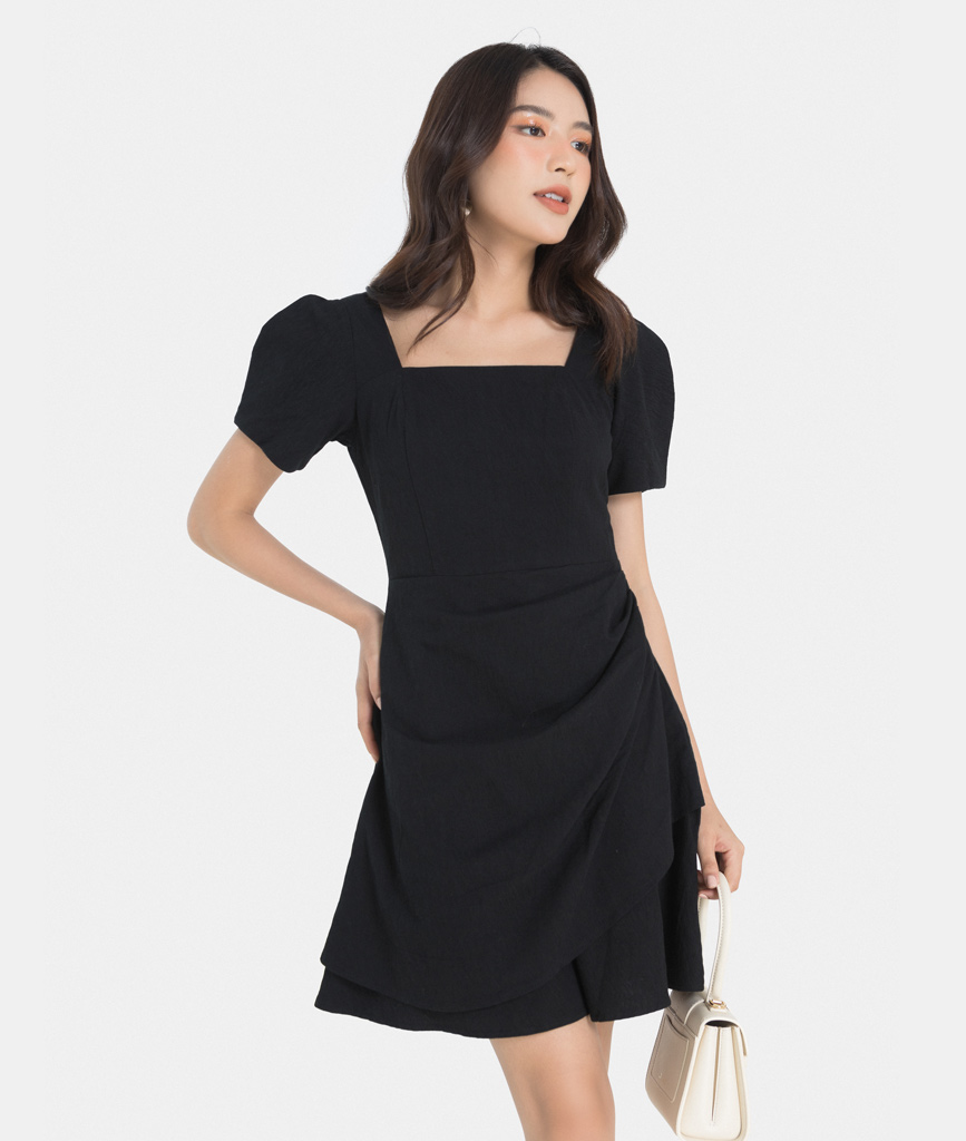 Đầm nữ thời trang HNOSS dáng ngắn cổ vuông HNDLU033
