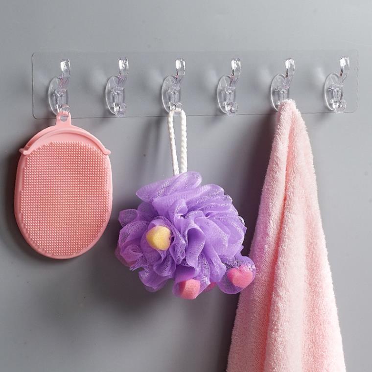 Thanh 6 Móc Dán Tường Siêu Dính Trong Suốt Treo Đồ, Quần Áo, Khăn, Đồ Dùng Nhà Bếp - Siêu Dính, Siêu Chịu Lực