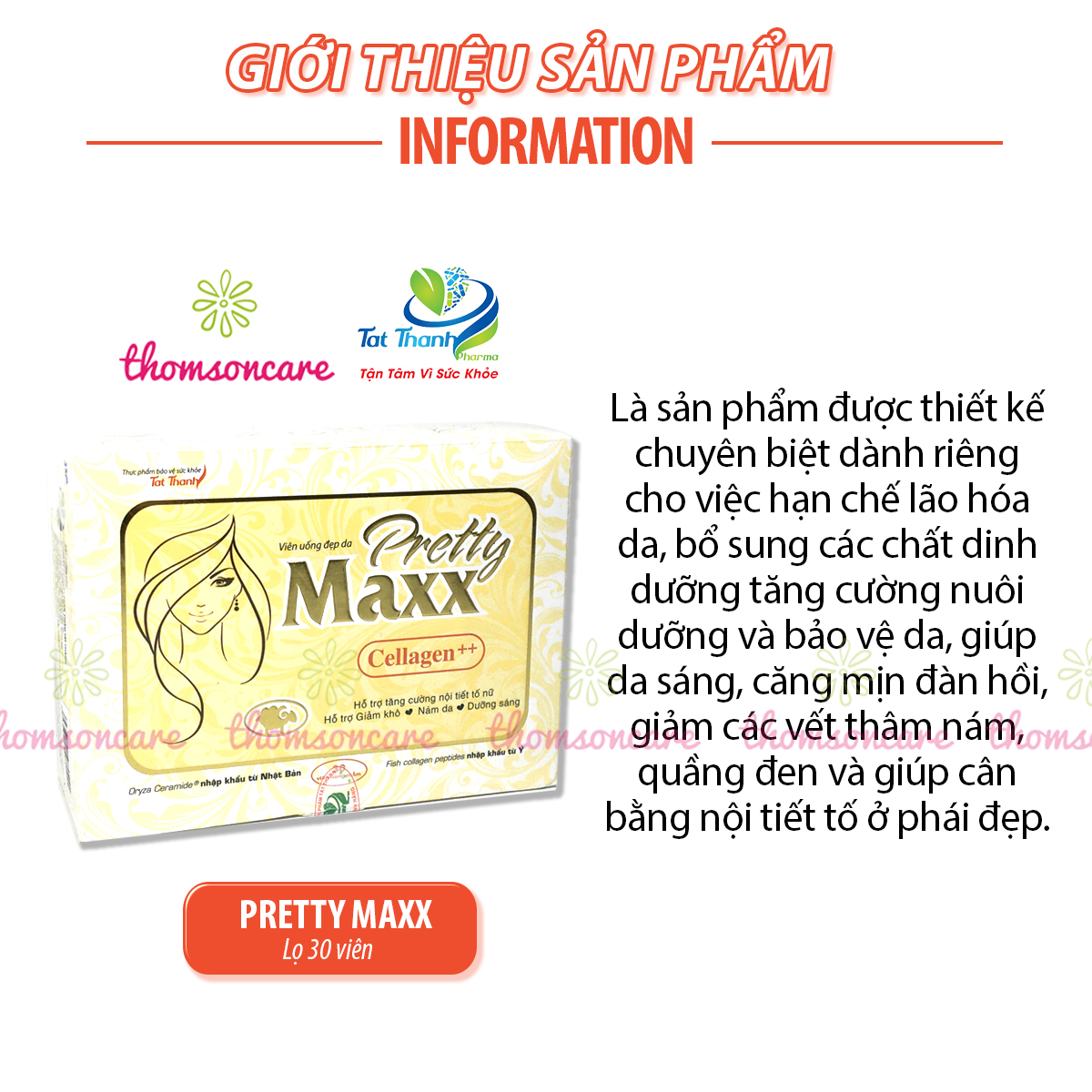 Pretty Maxx - Viên uống đẹp da, tăng cường nội tiết tố nữ - Hộp 30viên từ nhau thai cừu, collagen, hoa anh thảo