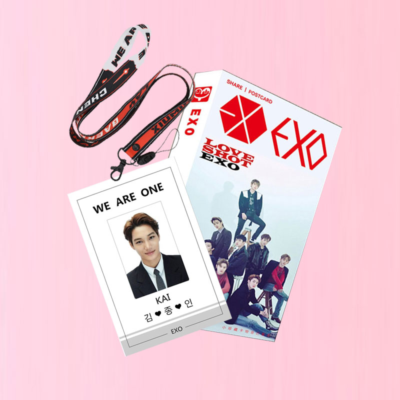 Combo postcard EXO kèm card Kai EXO và dây đeo thẻ EXO