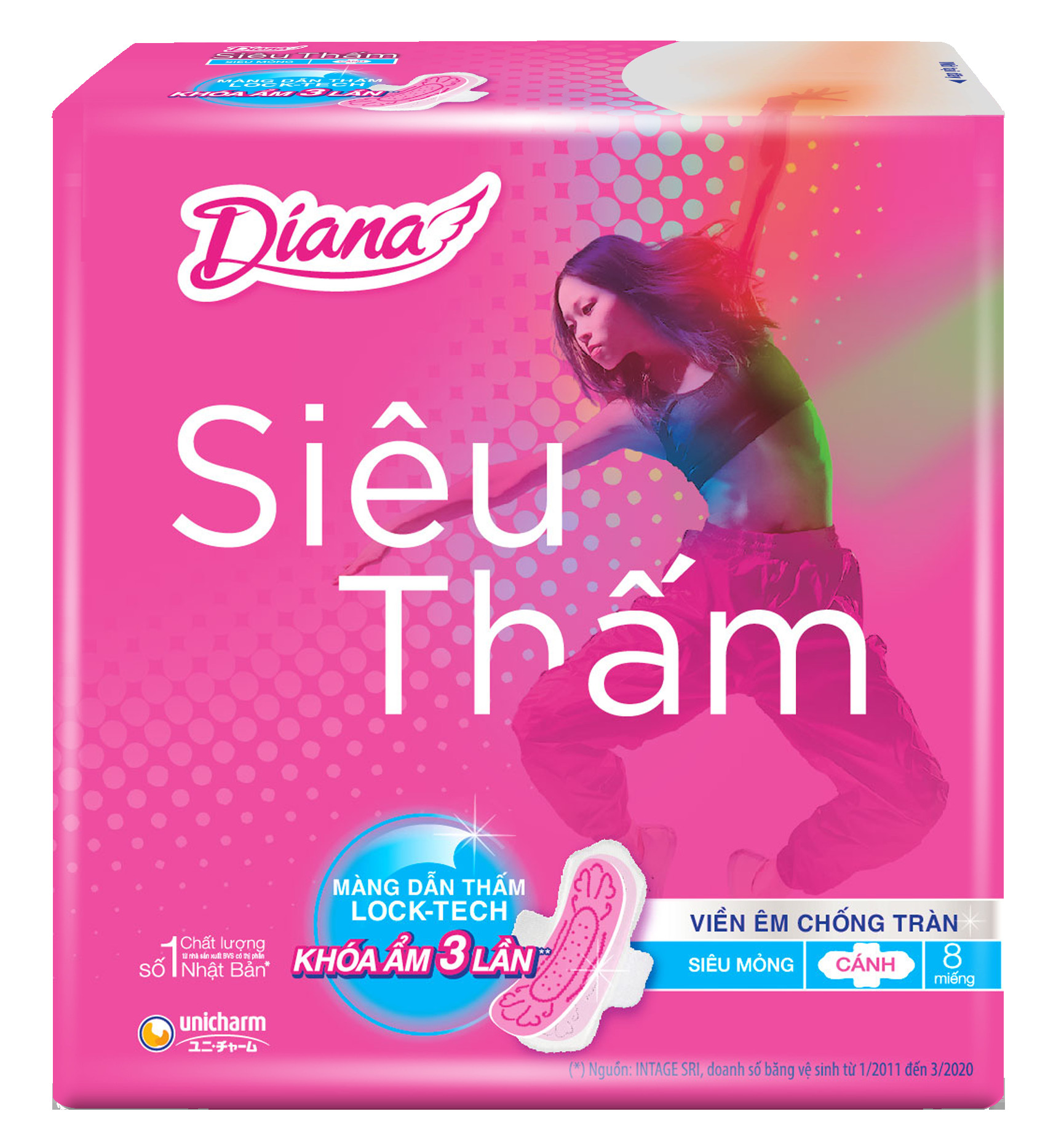 Combo 6 gói Băng vệ sinh Diana Siêu thấm siêu mỏng cánh 8 miếng