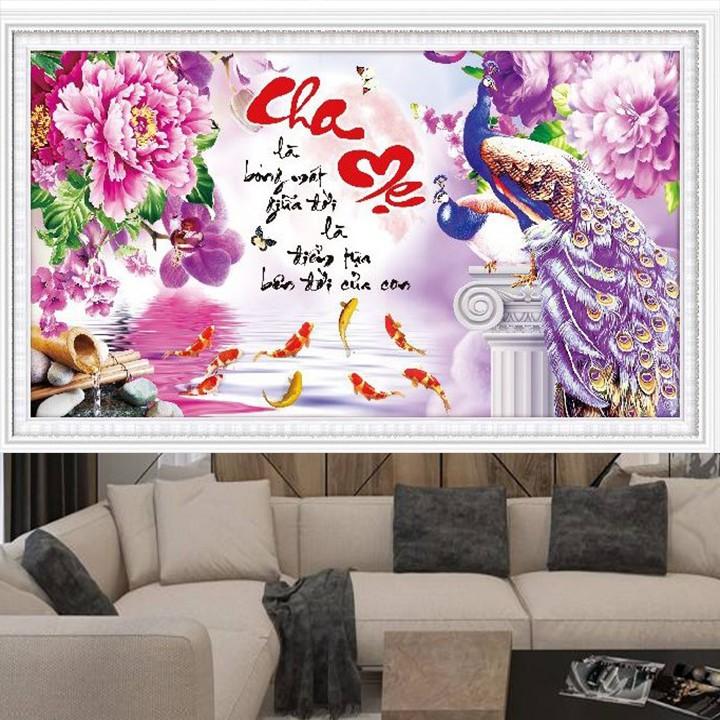 Tranh đá cha mẹ công tím hoa mẫu đơn DF613 - kích thước: 75 * 45cm.