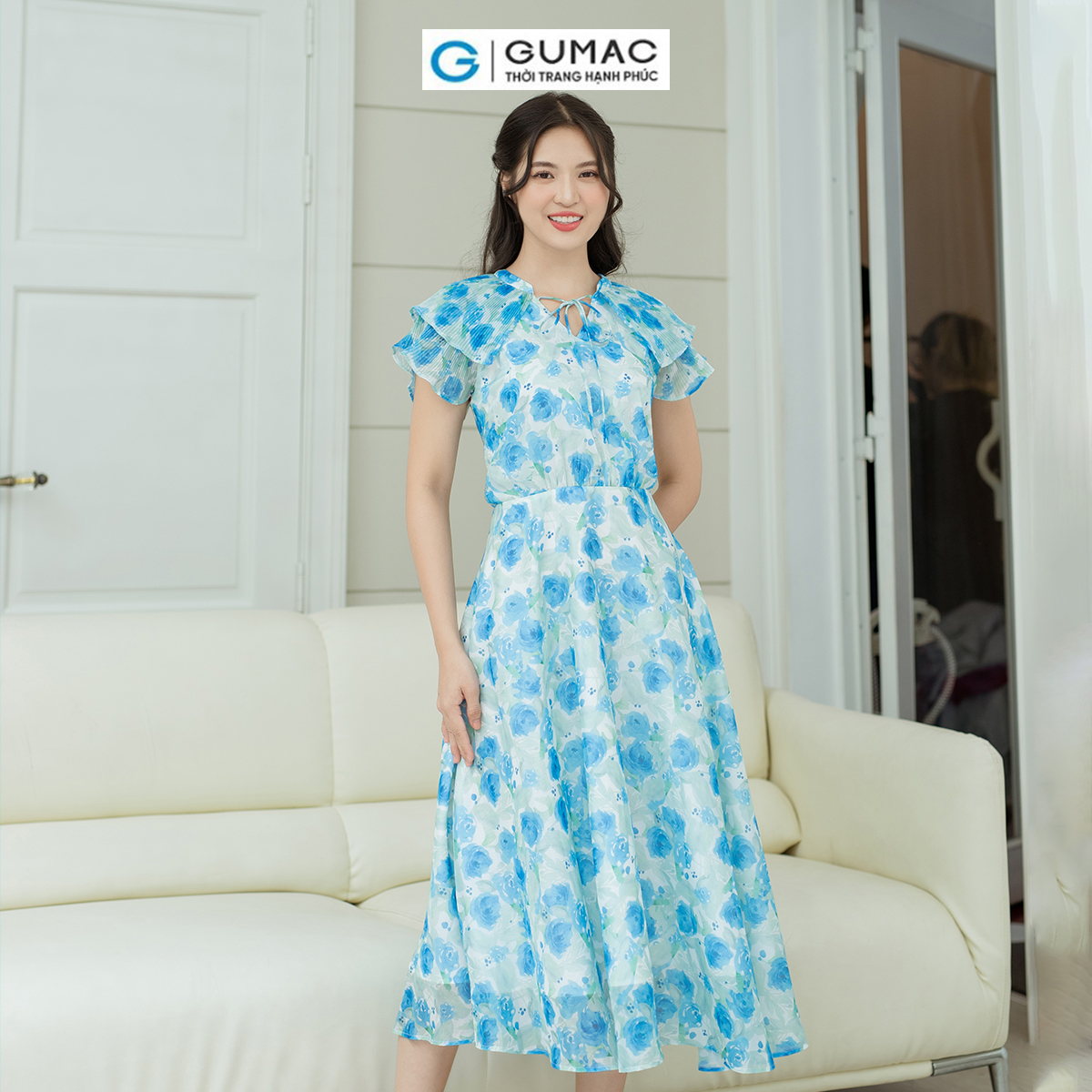 Đầm xòe phối dập ly GUMAC DD08060