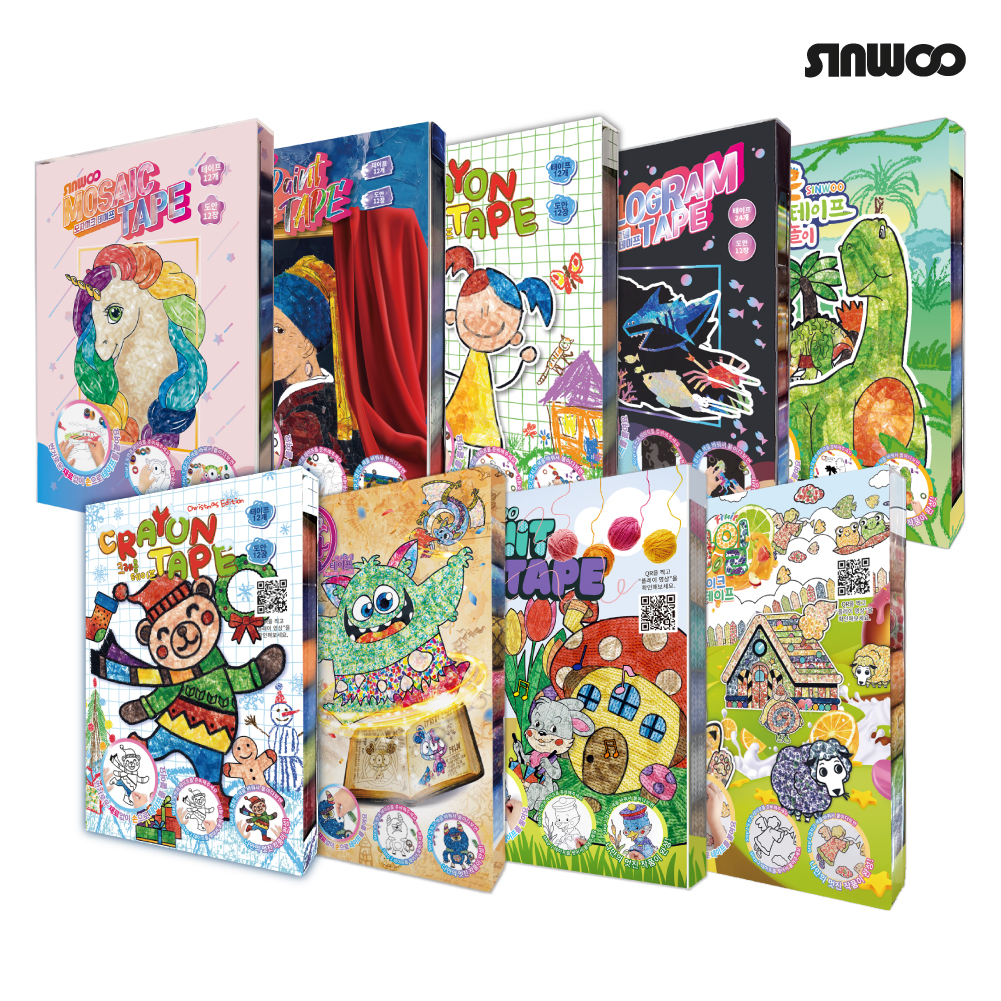 Tranh xé dán dành cho bé Fullkit Sinwoo Masking Tape 12 cuộn đủ màu sắc | Băng dính trang trí DIY