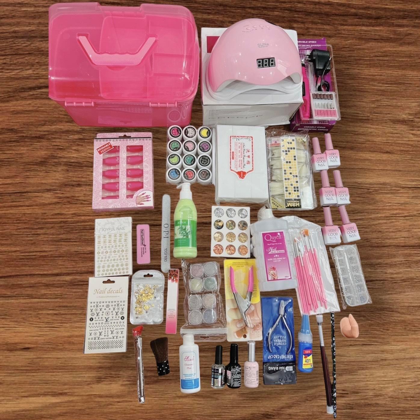 Combo Dụng Cụ Nail Cá Nhân Số 8 Nail Phương Miu, Máy Hơ Sun 5, Máy Mài, 6 Chai Sơn, Đầy Đủ Làm Nail Tiết Kiệm Chi Phí