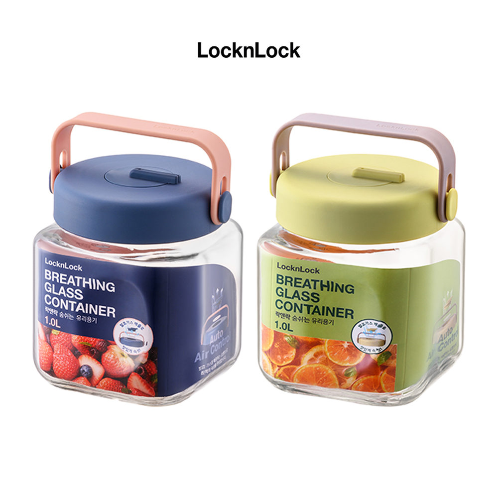 Hũ thủy tinh Breathing LocknLock - Kèm nắp đậy - Tay cầm hủ linh hoạt