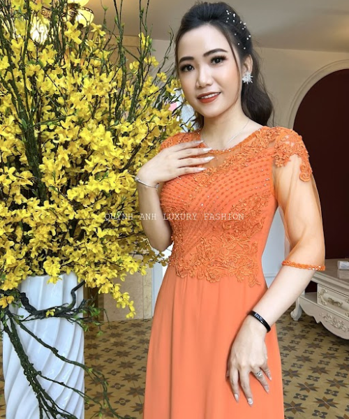 Đầm Dạ Hội Trung Niên Dự Tiệc Sang Trọng Cam Cà Rốt Charmaine Dress