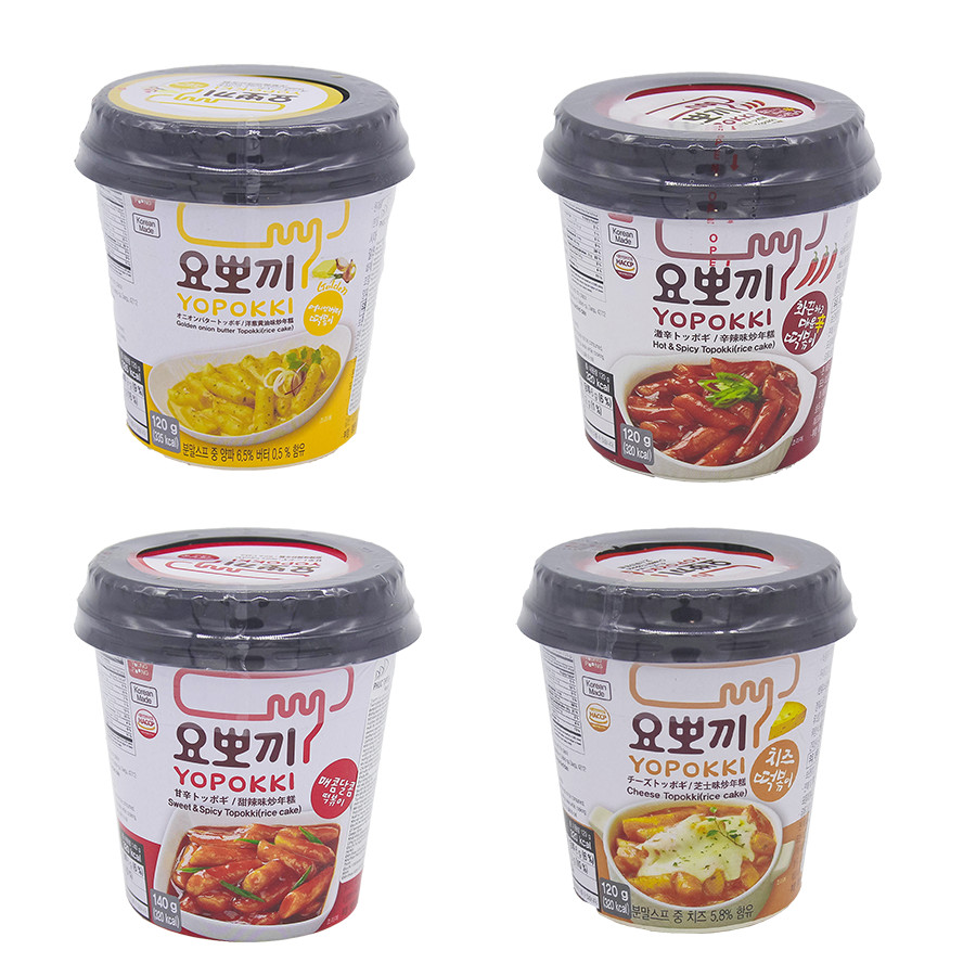 Combo 4 vị: Phomai, Siêu cay, cay ngọt, bơ hành - Bánh gạo Hàn Quốc Yopokki dạng cốc