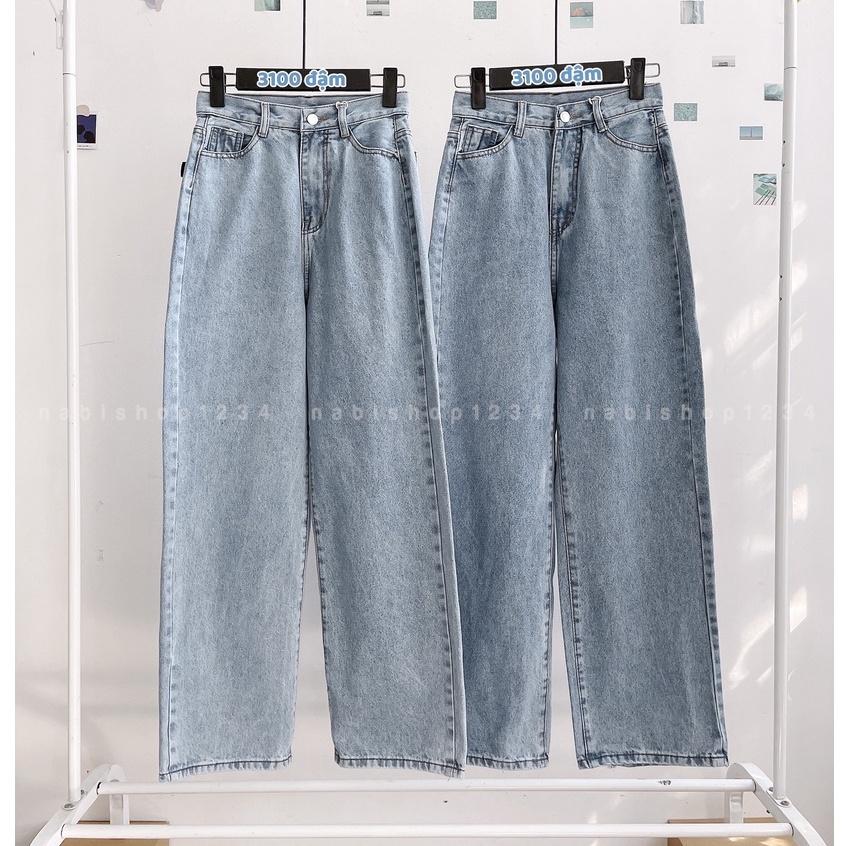 Quần Ống Rộng Suông Nữ Lưng Cao Vải Jeans Trơn Mã 3100 + 3121 (ẢNH THẬT) - Nabishop1234