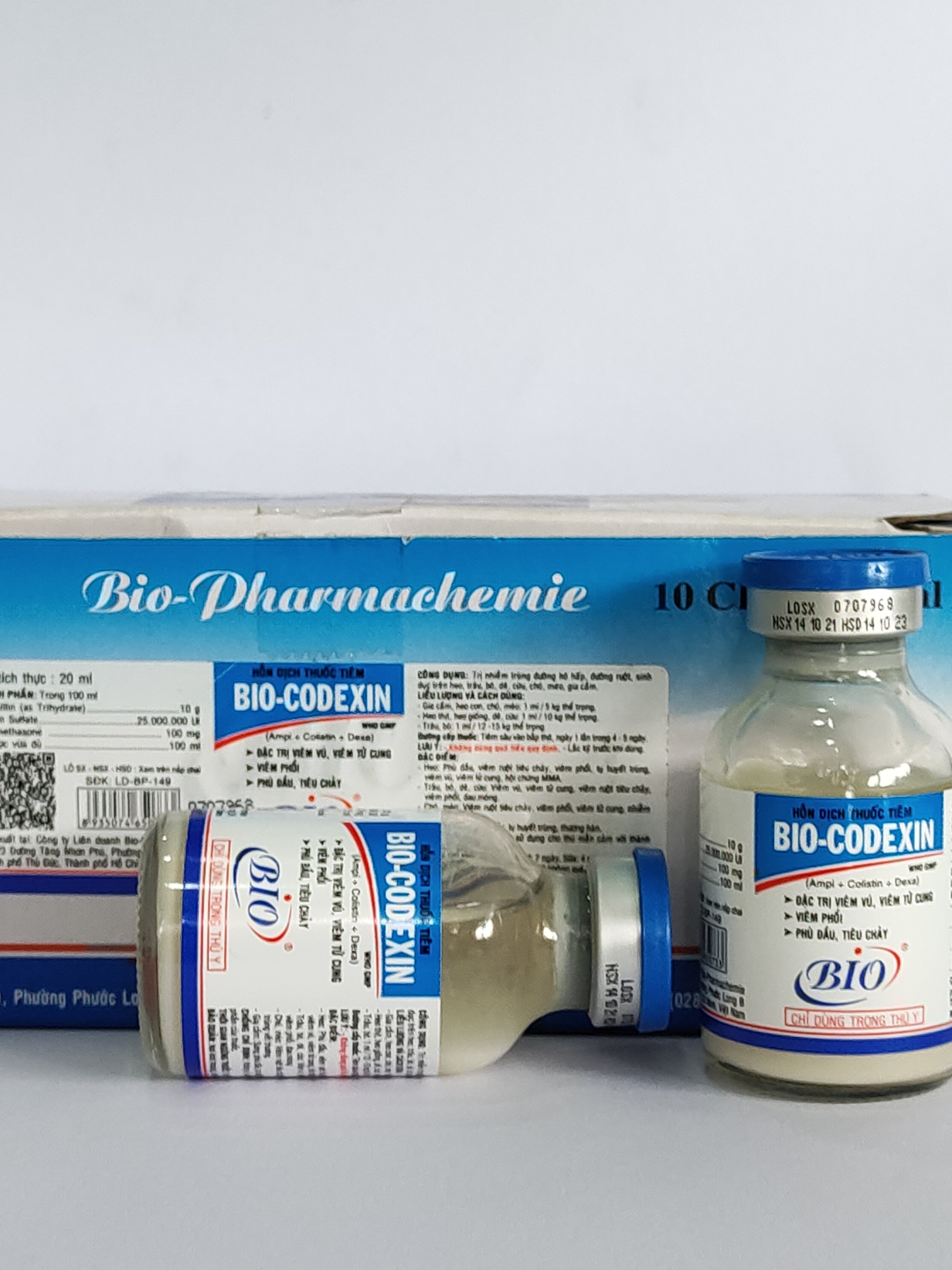 Hỗn dịch thuốc tiêm BIO- CODEXIN Trị nhiễm trùng đường hô hấp, đường ruột, sinh dục,sưng phù đầu, tụ huyết trùng,thương hàn trên gia súc,gia cầm