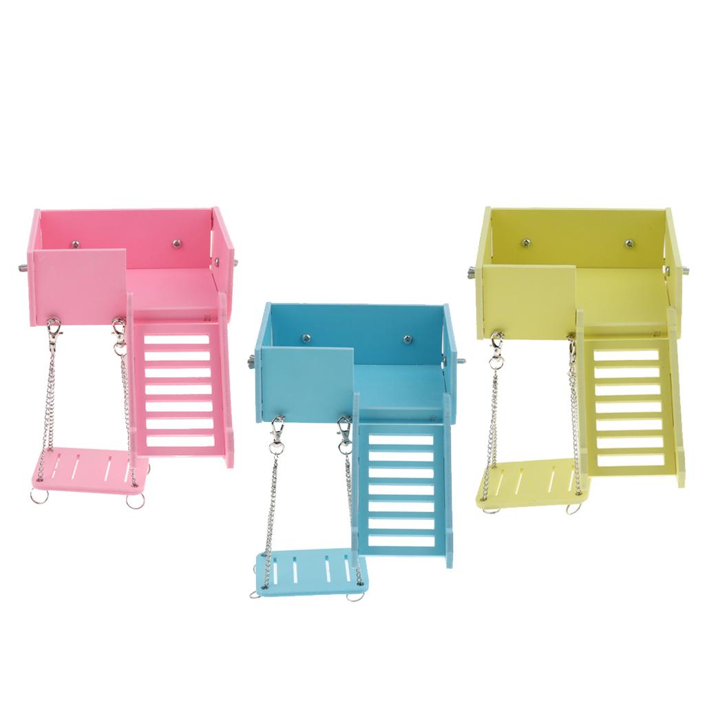 Wooden Platform Swing and Ladder Set for Mouse Chinchilla Rat Gerbil Pink