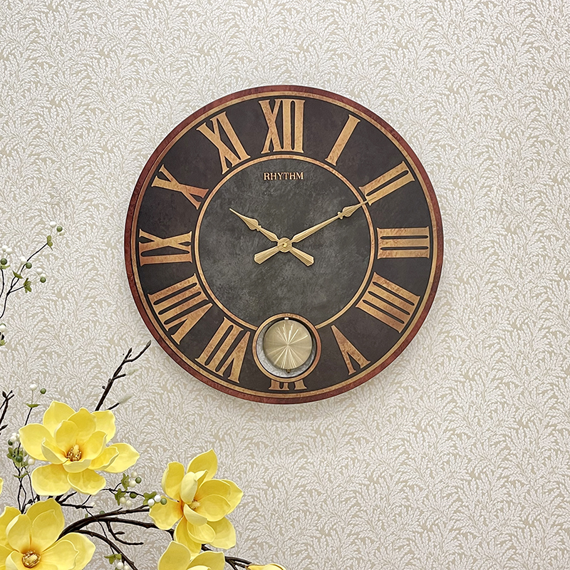 Đồng hồ treo tường RHYTHM WOODEN WALL CLOCKS  CMP543NR02 ( Kích thước 56.0 x 4.5cm), Vỏ màu Đen