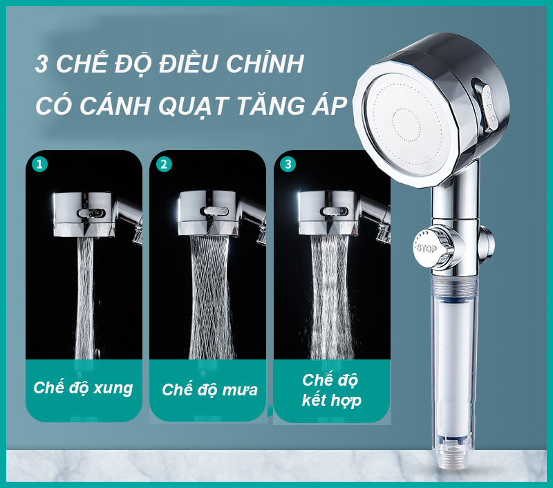 Vòi Sen Có Cánh Quạt Tăng Áp Cao Cấp, 3 Chế Độ Điều Chỉnh, Có Lõi Lọc Làm Sạch, Kiểu Dáng Sang Trọng, Hiện Đại