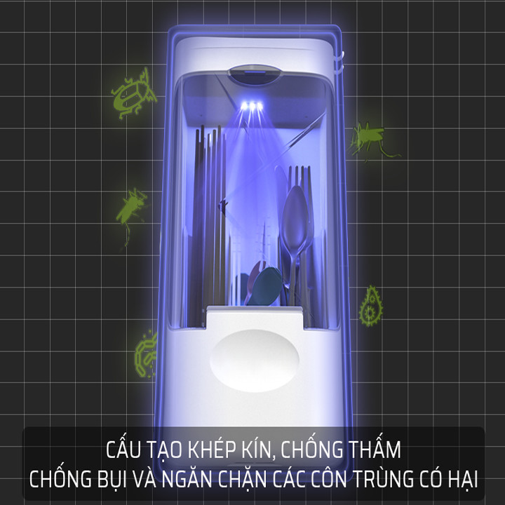 Ống Đũa Sấy Khô Khử Trùng Lên Đến 99%, Khử Trùng Bằng Tia UV, Công Nghệ Sấy Khô Khử Trùng Lên Đến 99%, 3 Ngăn Lưu Trữ Rộng Rãi treo tường đa năng