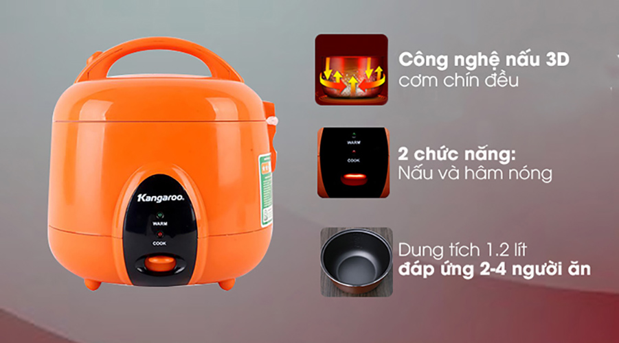 Nồi Cơm Điện Kangaroo KG826S (1.2L) - Cam - Hàng chính hãng