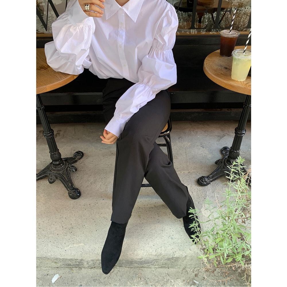 Áo sơ mi trắng kiểu thiết kế Tay bồng Dài tay Trẻ trung Ulzzang Hàn Quốc Sơ mi nữ Tay dài Thời trang