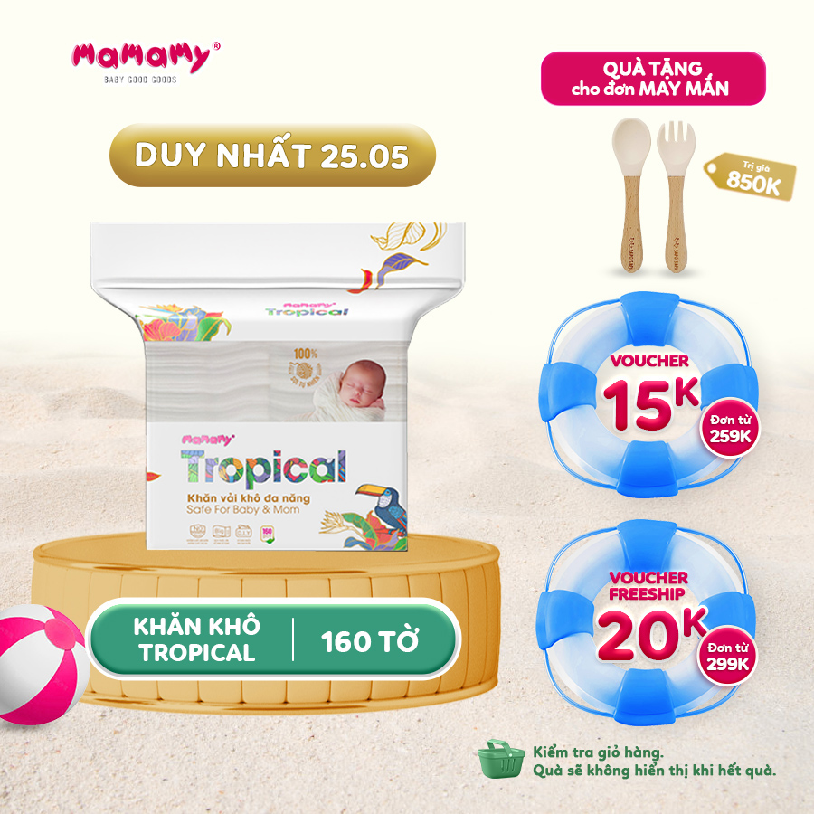 Khăn khô 100% sợi tự nhiên và rayon Mamamy Tropical 160 tờ