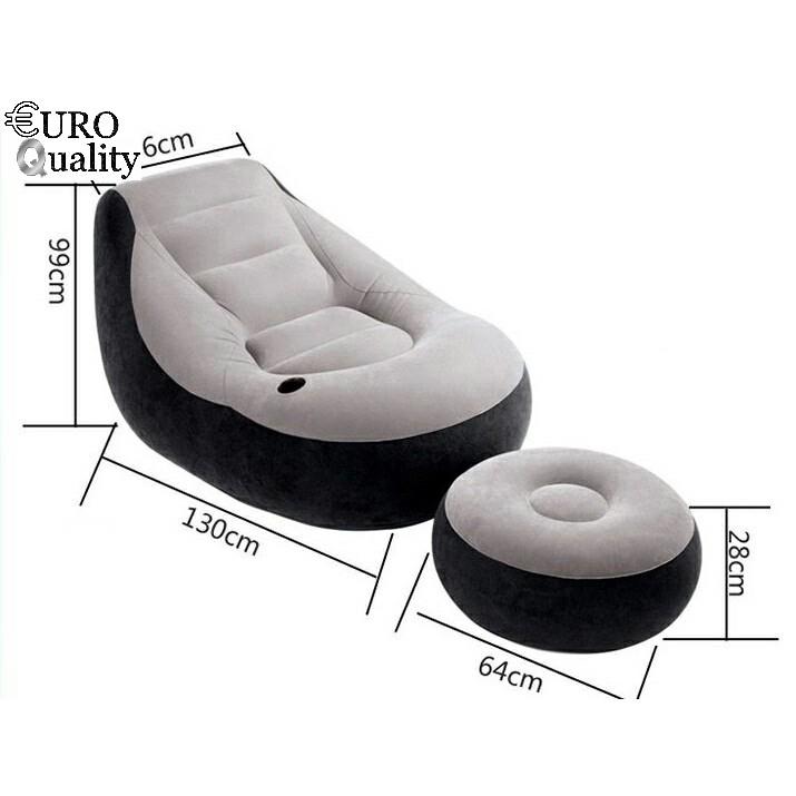 Ghế hơi tựa lưng kèm bơm điện 220V, ghế bọc nhung Lazy Sofa, có đôn gác chân