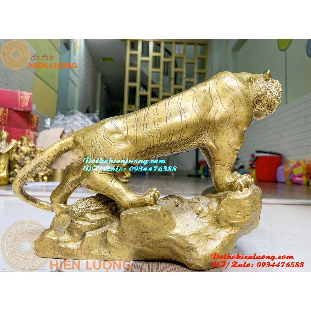 Tượng Hổ Gầm Đứng Bệ Núi Đá - Hổ Thét Sơn Hà Bằng Đồng Nguyên Chất Cao 22cm Đẹp Tinh Xảo