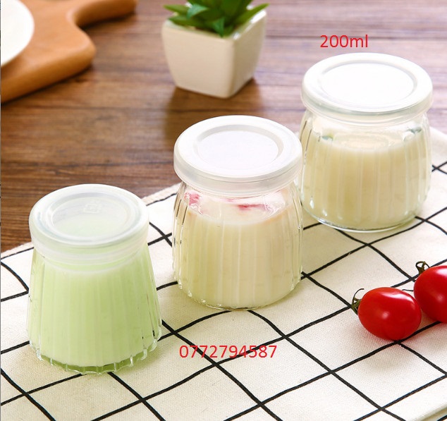 Combo 06 Hũ thủy tinh, hũ puddinh, hũ sữa Chua 200ml Nắp nhựa | Hũ Thủy Tinh Sữa Chua Nắp Nhựa