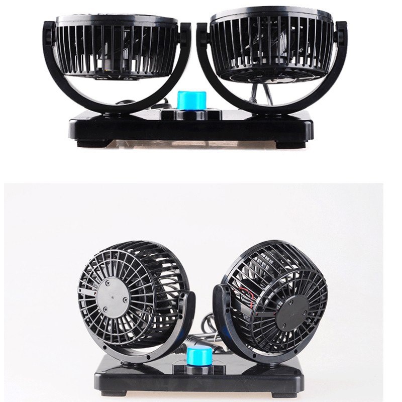 Quạt máy đôi mini 12v xoay 360 tiện ích trên ô tô, xe hơi cao cấp