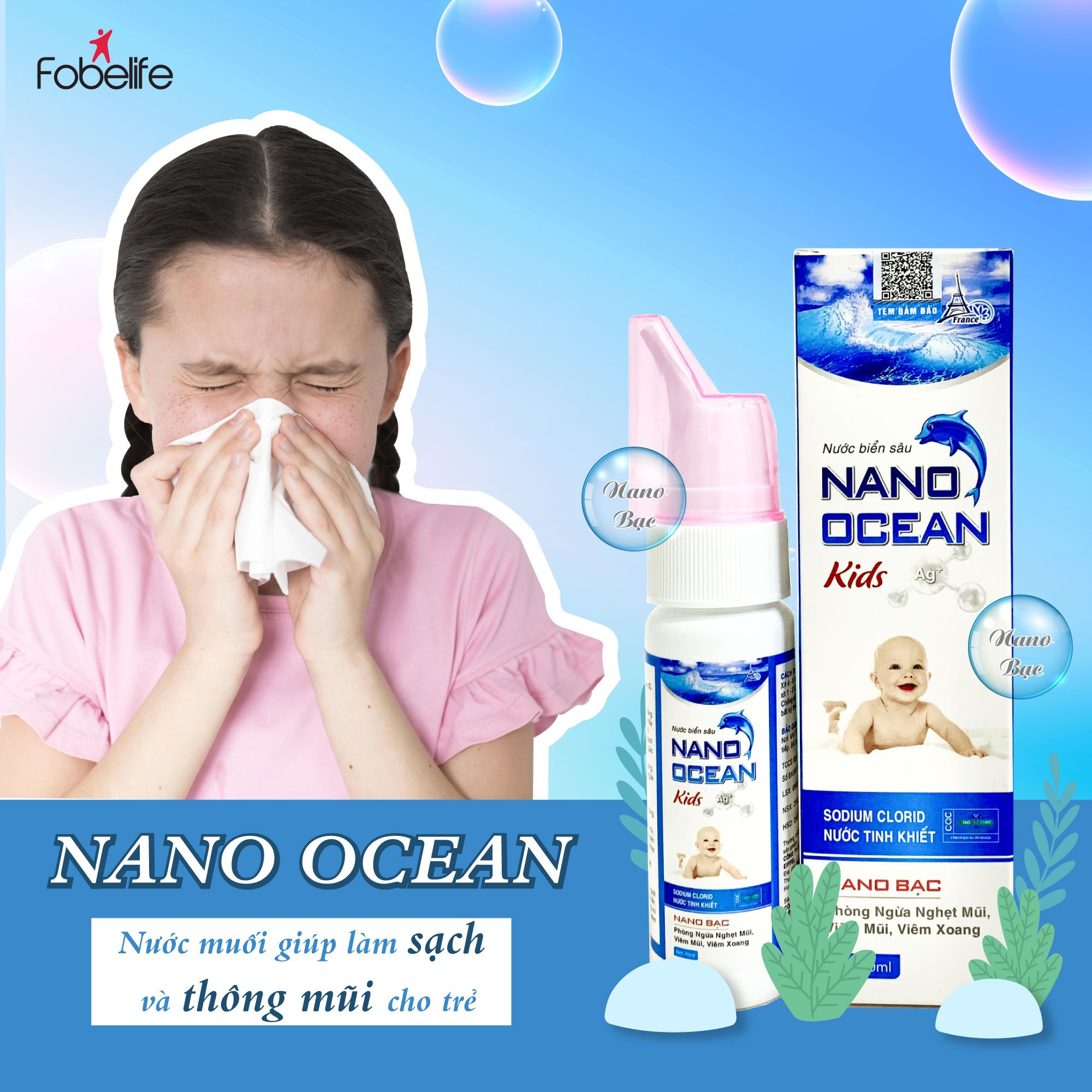 Chai Xịt Vệ Sinh Mũi Nước Biển Sâu Nano Bạc Cho Trẻ Em Nano Ocean Kids ( Chai 70ml )