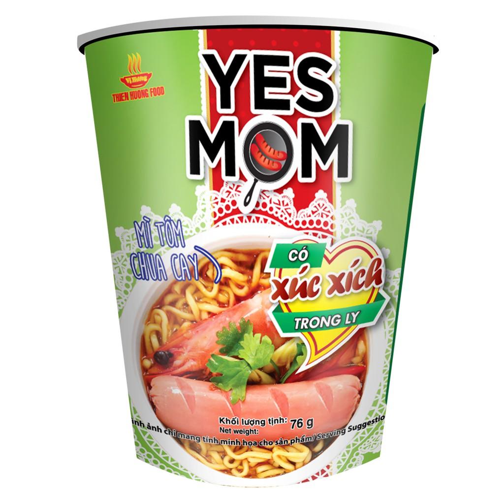 Thùng 24 Ly Mì Tôm Chua Cay Xúc Xích Yes Mom (76G x 24 Ly)