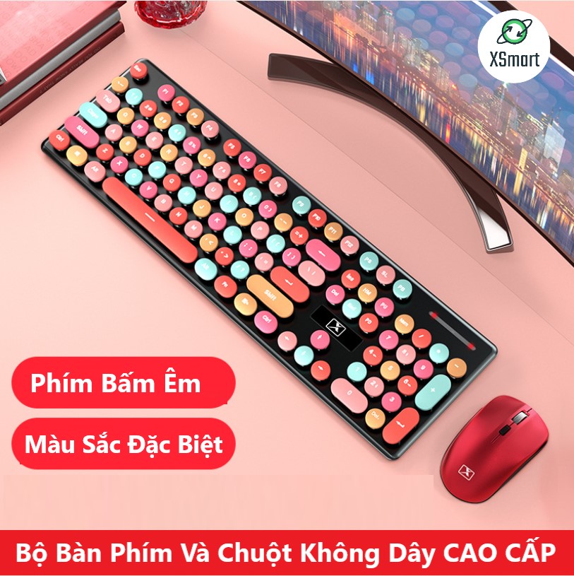 Bộ Bàn Phím Và Chuột Không Dây XSmart N620 Candy Hồng Nhiều Màu Sắc, Dùng Cho Máy Tính, Laptop, PC - Hàng Chính Hãng