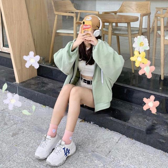 Áo khoác nữ cánh dơi form lửng khoá zip liền mũ,chất nỉ bông, from chuẩn, free size dưới 68kg