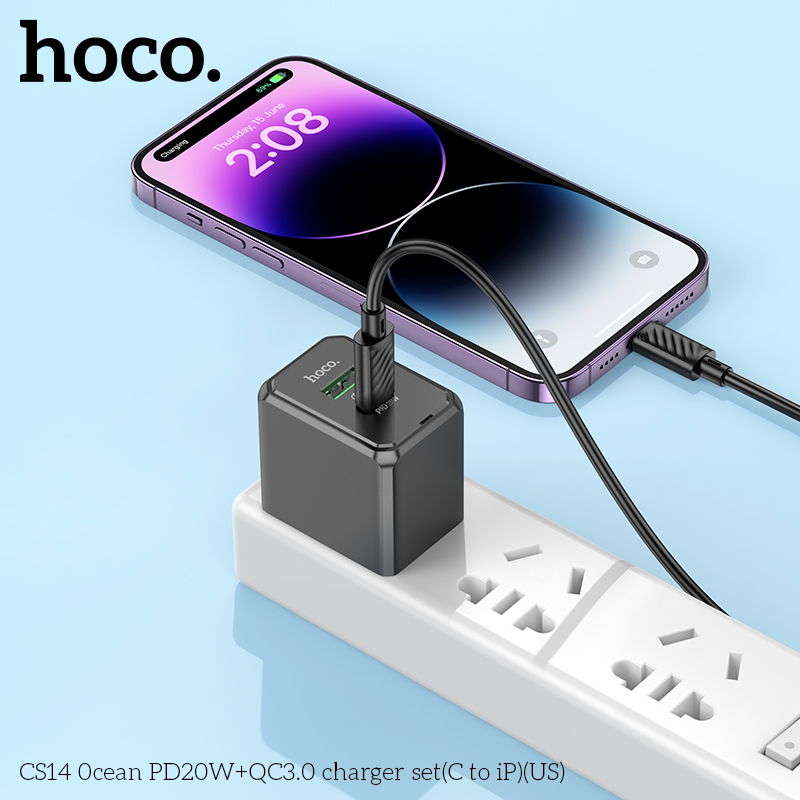 Bộ Sạc Nhanh Dành Cho Hoco PD20W CS14 Ocean Type-C To LN Chân Cắm US Hàng Chính Hãng