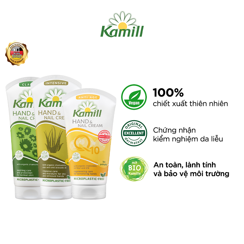 Bộ 3 kem dưỡng da tay và móng tay Kamill Hand &amp; Nail Cream (Classic 100ml + Intensive 100ml + Anti-age Q10 75ml)