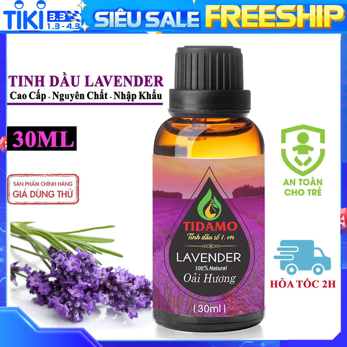 Tinh Dầu Lavender 30ML Nhập Khẩu Cao Cấp - Tinh Dầu Oải Hương TIDAMO Xông Phòng Thư Giãn, Bảo Vệ Sức Khỏe