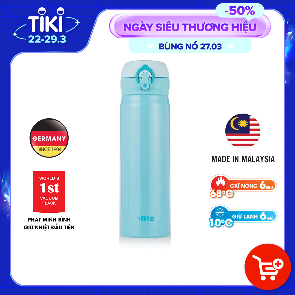 Bình giữ nhiệt Nhật Bản inox Thermos nút bấm 500ml JNL 502 SBR (JNL - 500/2) - Hàng chính hãng