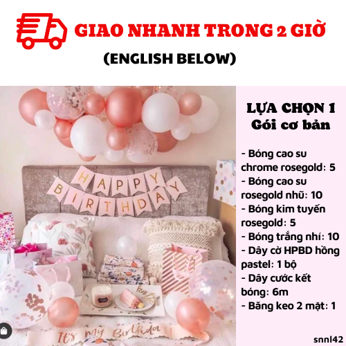Bộ line bóng trang trí sinh nhật màu rosegold như hình adult birthday set SNNL42