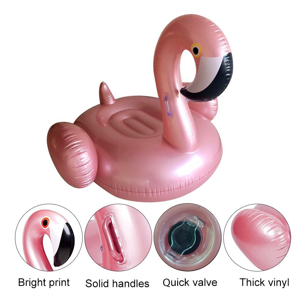 Phao Bơi Pink Inflatable Giant Mega Flamingo Rider Swimming Lounge Float Pool Toy (Golden)